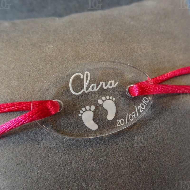 Bracelet médaille ovale gravée acrylique 30x18mm