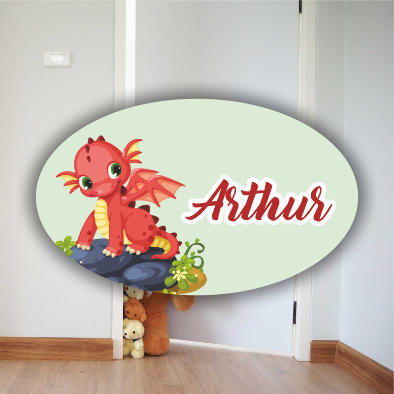 Plaque de Porte Chambre d'Enfant - Petit Dragon Rouge