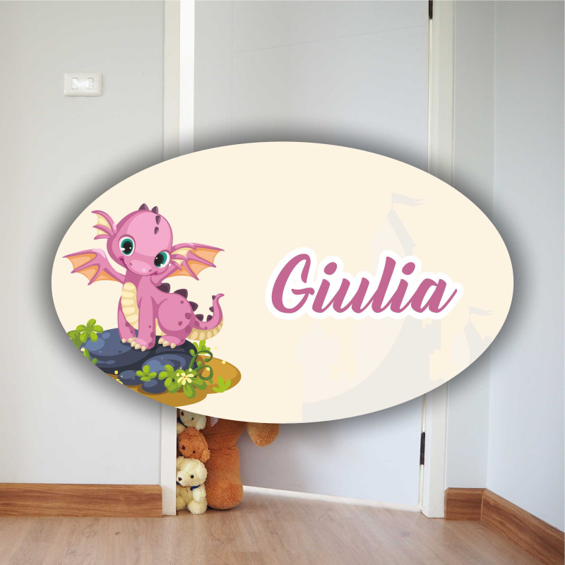 Plaque de Porte Chambre d'Enfant - Petit Dragon Rose